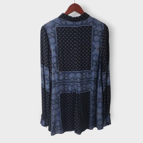 Free People Dobby Changing Times Onyx Combo Blue Tunic Top Sz Small Boho Peasant - Picture 6 of 16